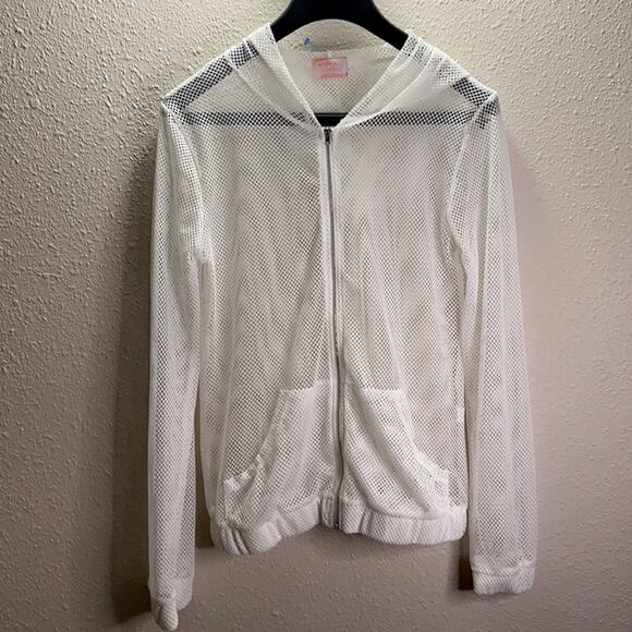Wishful Thinking Women White Mesh Hooded full Zip Jacket Size S - Picture 1 of 4